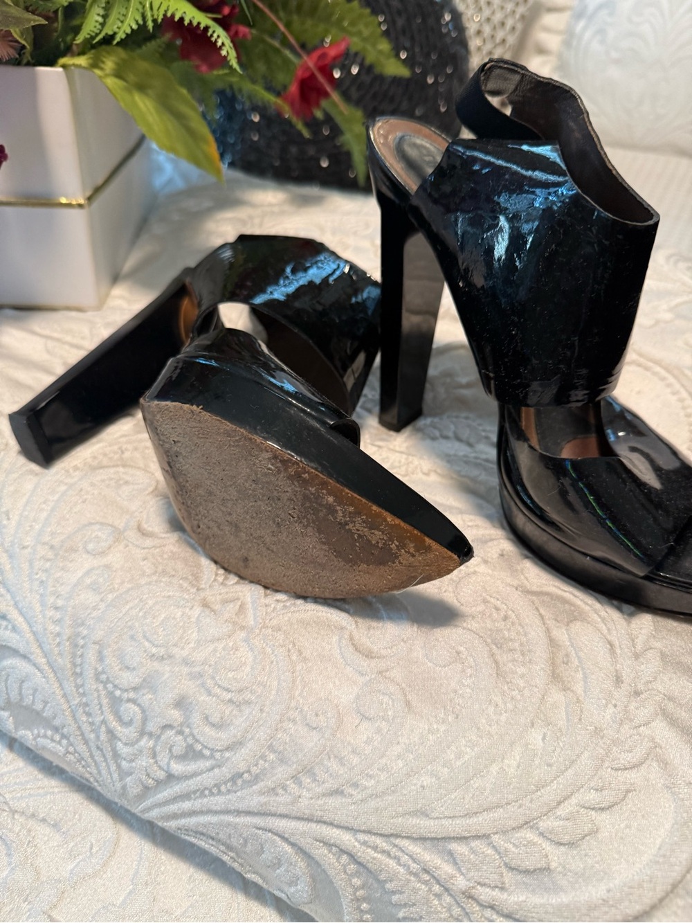 Patent Black Platform High Heel Sandals - Women's Dress Heels